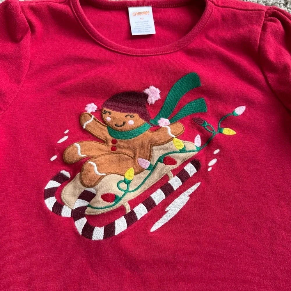 Gymboree Girls Christmas Sledding Gingerbread Long Sleeve Tee Shirt Size 10